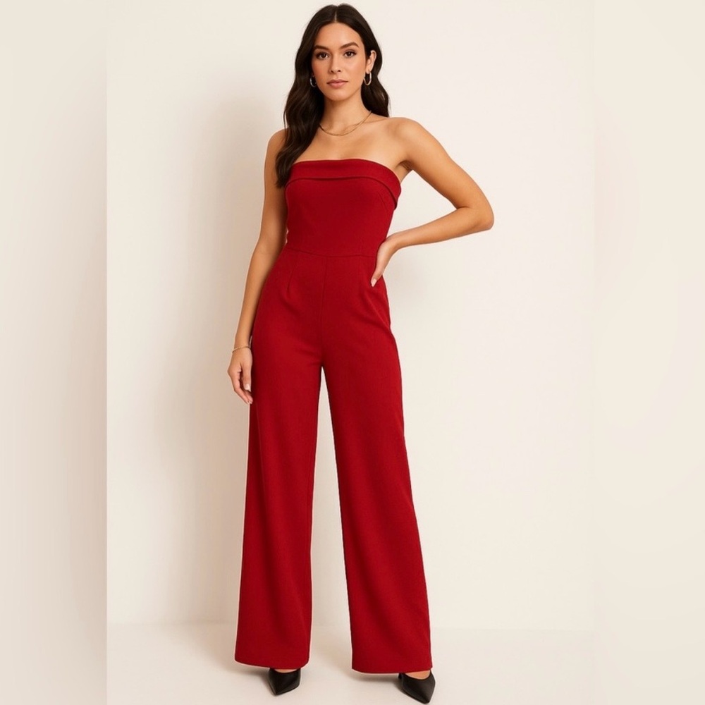 Stylish Strapless Red Jumpsuit